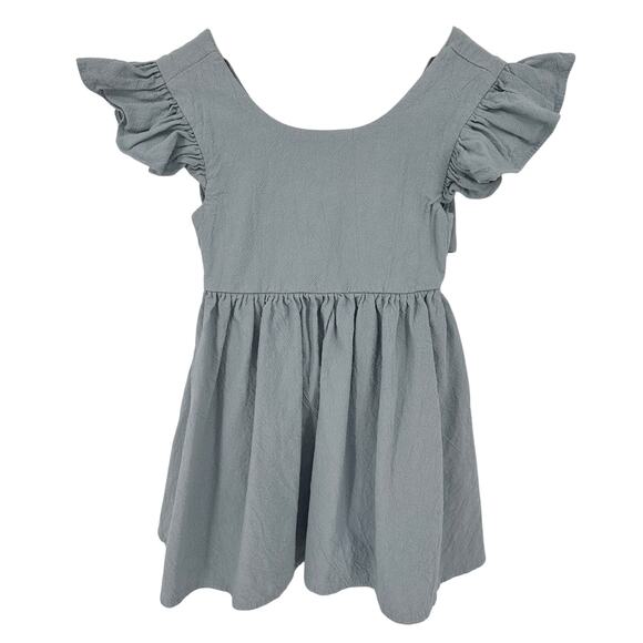 Toddler Girl Dress Open Back Bow Size 90 (24m/2T) Slate Blue 100% Cotton - Picture 1 of 6